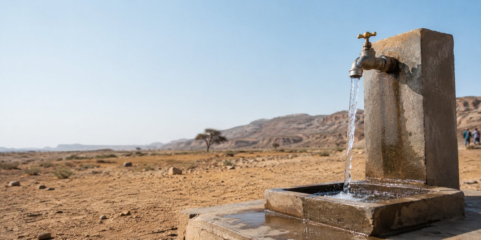 Clean water tap in Somaliland's arid landscape